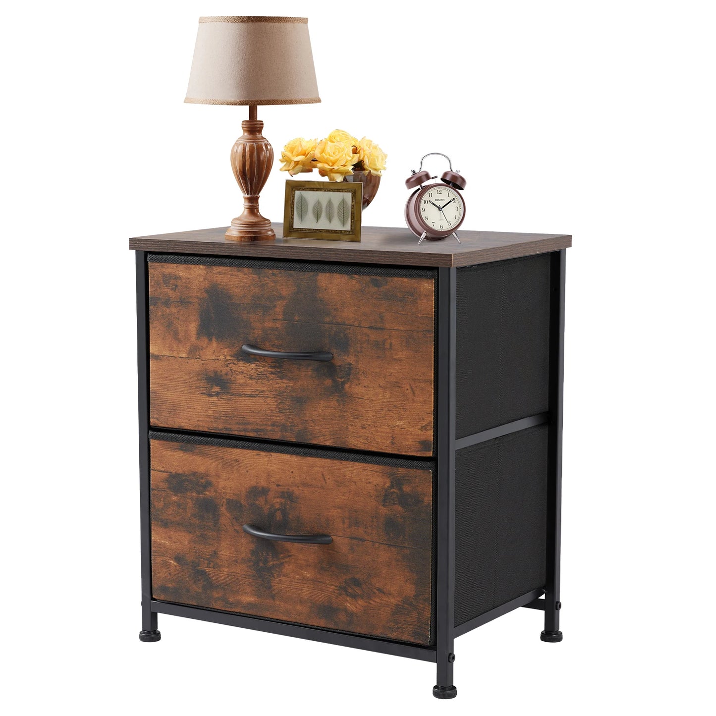 JHK Modern Minimalist Nightstand Bedside Table with 2 Fabric Drawers for Bedroom Storage and Display