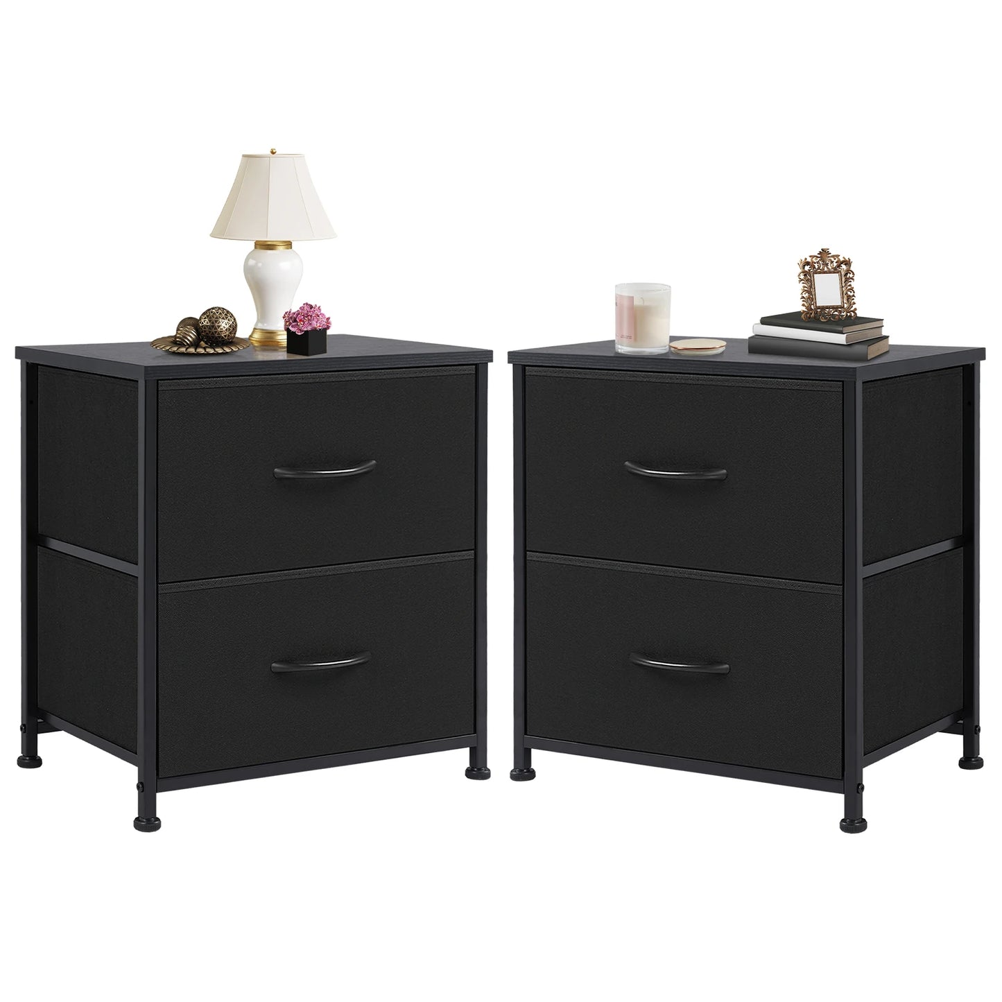 JHK Modern Minimalist Nightstand Bedside Table with 2 Fabric Drawers for Bedroom Storage and Display