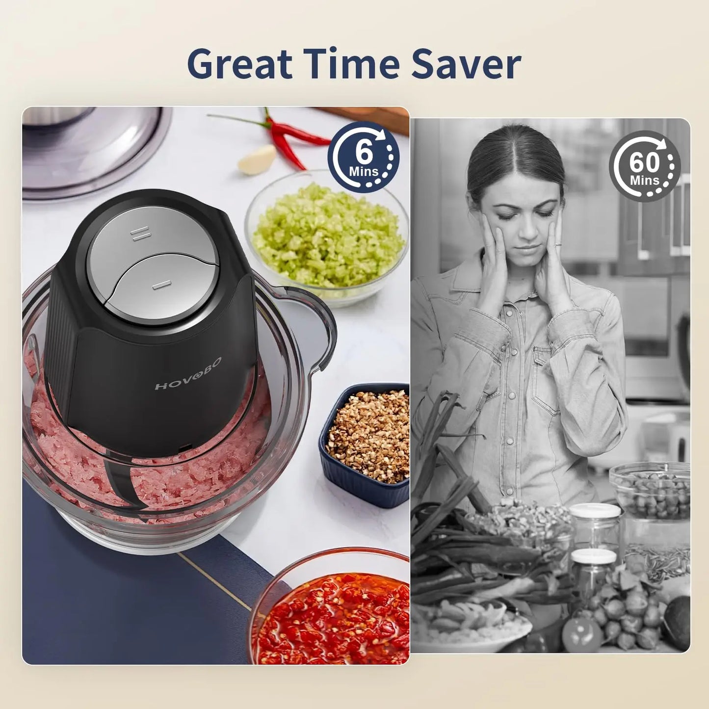 Electric Food Processor 500W Meat Grinder Food Chopper 2 Speed Kitchen Cutter for Vegetables