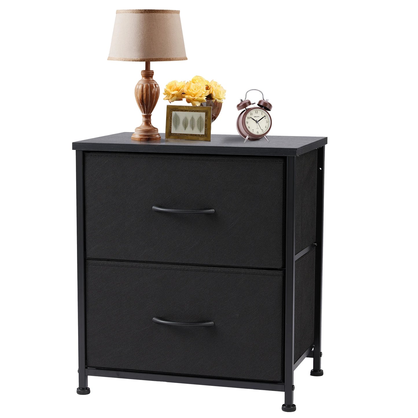 JHK Modern Minimalist Nightstand Bedside Table with 2 Fabric Drawers for Bedroom Storage and Display
