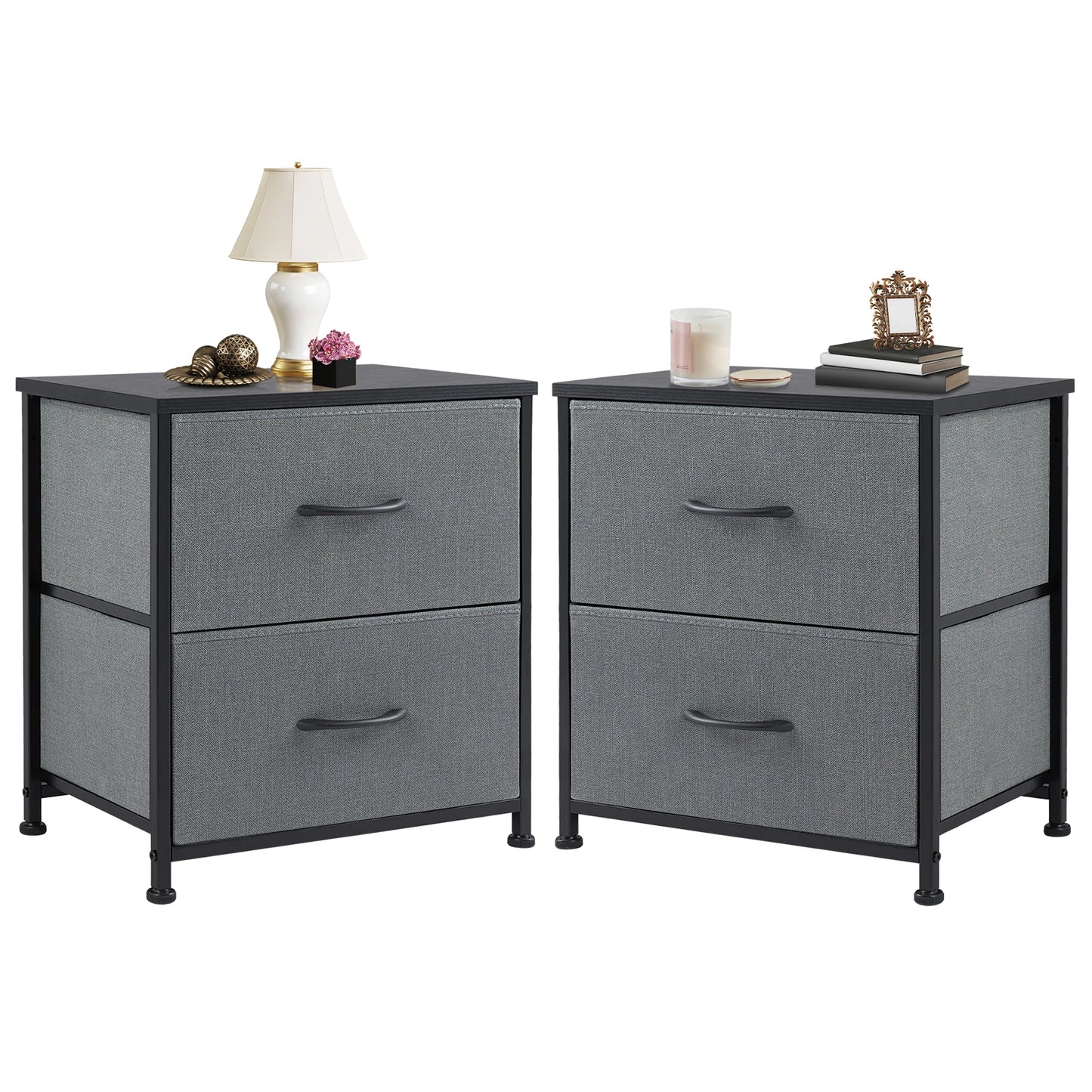 JHK Modern Minimalist Nightstand Bedside Table with 2 Fabric Drawers for Bedroom Storage and Display