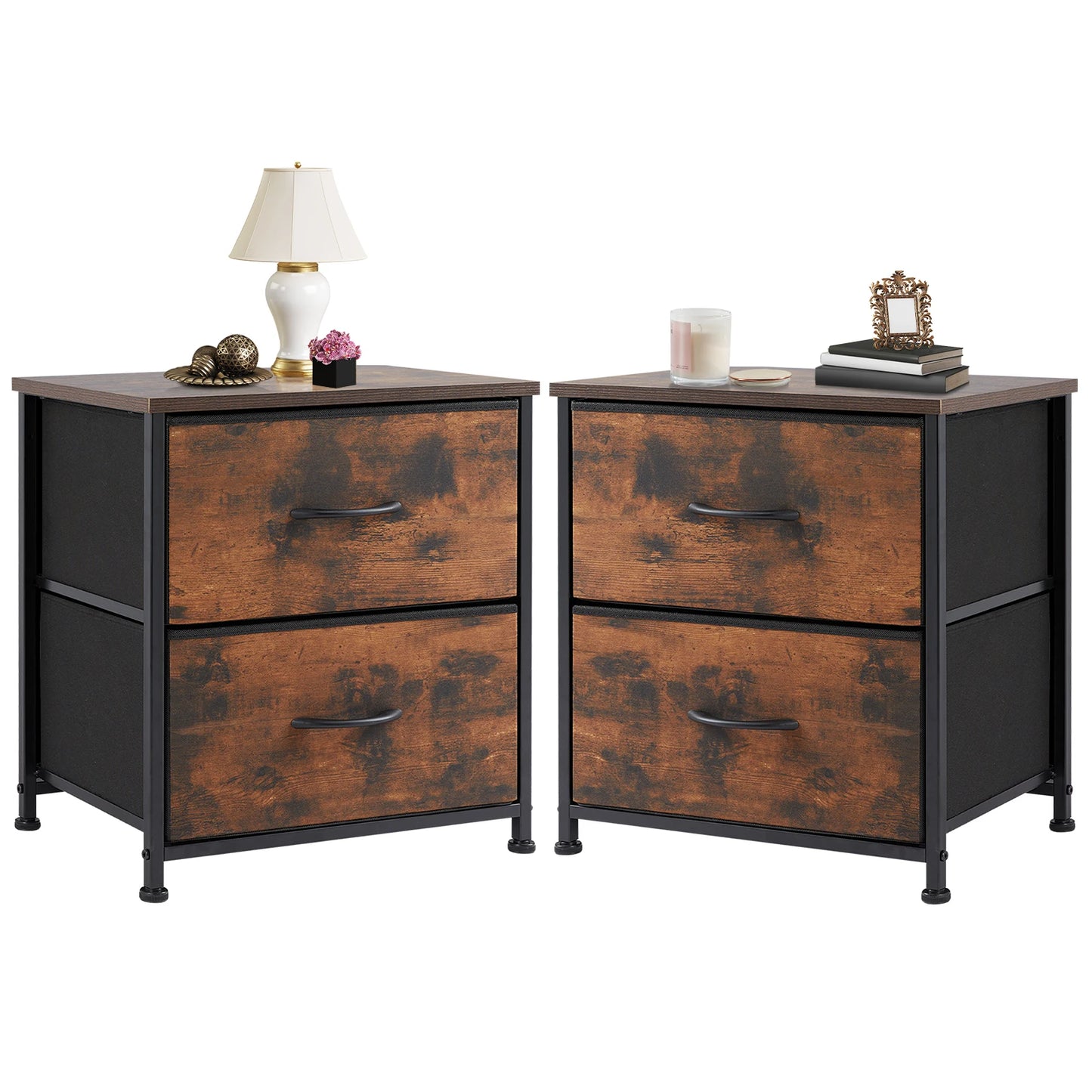 JHK Modern Minimalist Nightstand Bedside Table with 2 Fabric Drawers for Bedroom Storage and Display