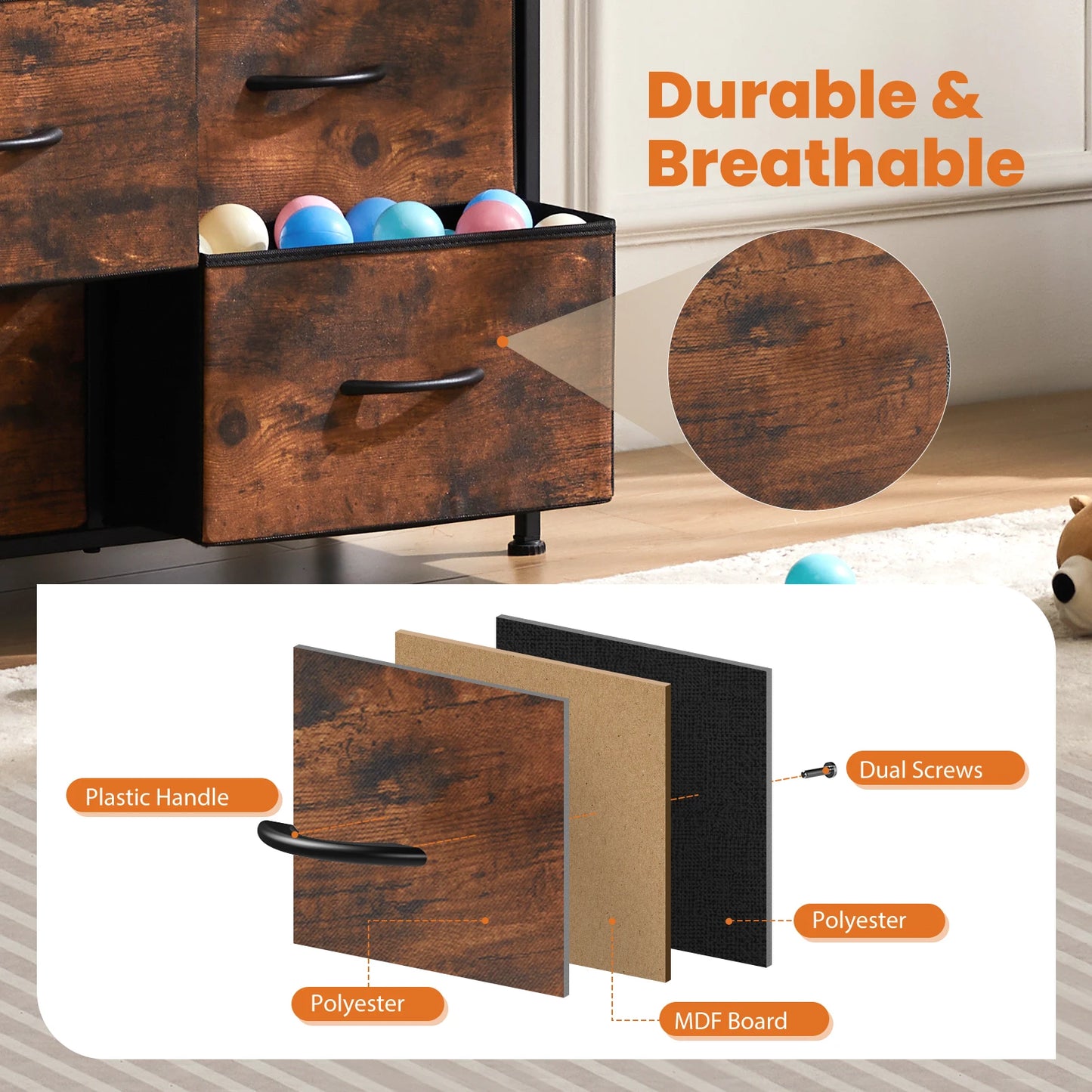 JHK Bedroom Dresser With 9 Fabric Storage Drawers Tall Chest Organizer Closet Furniture