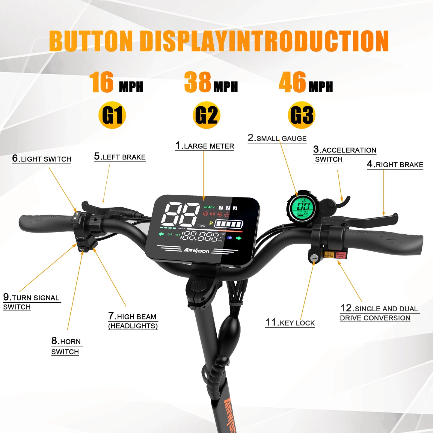 Arwibon 5600W Adult Electric Scooter Dual Motor Top Speed 46MPH 60V 27AH 11 Inch Off Road Tires Sport Folding eScooter with Seat