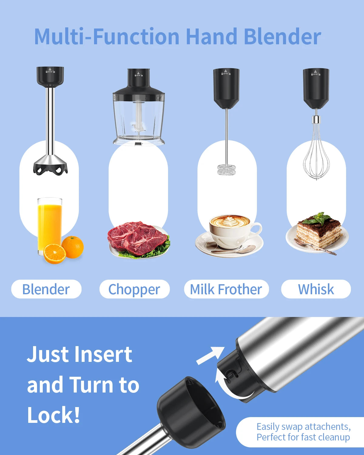 1000 Watt Handheld Electric Immersion Blender 5 in 1 Kitchen Hand Blender for Soups Smoothies Purees and Baby Food