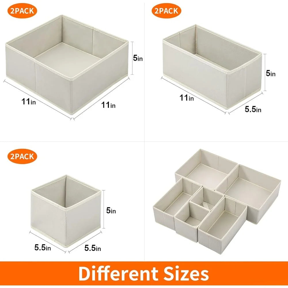 6 Pack Foldable Drawer Organizers for Clothes Dresser Storage Bins Ideal for Socks Underwear Towels and Baby Products