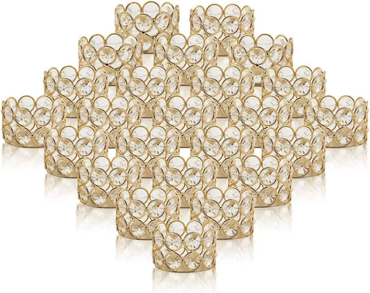 24PCS Crystal Gold Votive Candle Holders Elegant Decorative Tealight Holders for Weddings Parties and Christmas Gifts