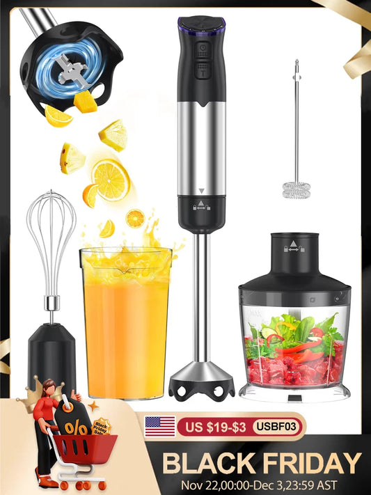 1000 Watt Handheld Electric Immersion Blender 5 in 1 Kitchen Hand Blender for Soups Smoothies Purees and Baby Food