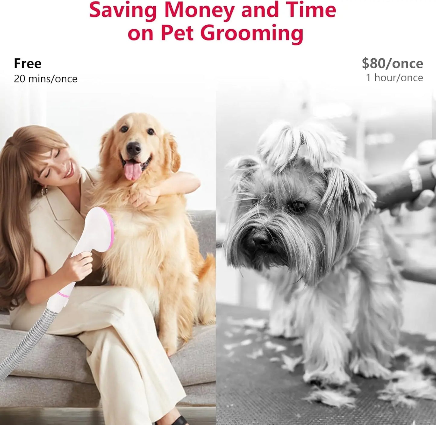Pet Grooming Vacuum Dog Hair Vacuum Groomer Multi Functional Pet Grooming Kit for Dogs Cats and More