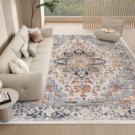 Orhopui Vintage Boho Design Washable Non Slip Area Rugs for Living Room Bedroom Traditional Woven Stain Resistant