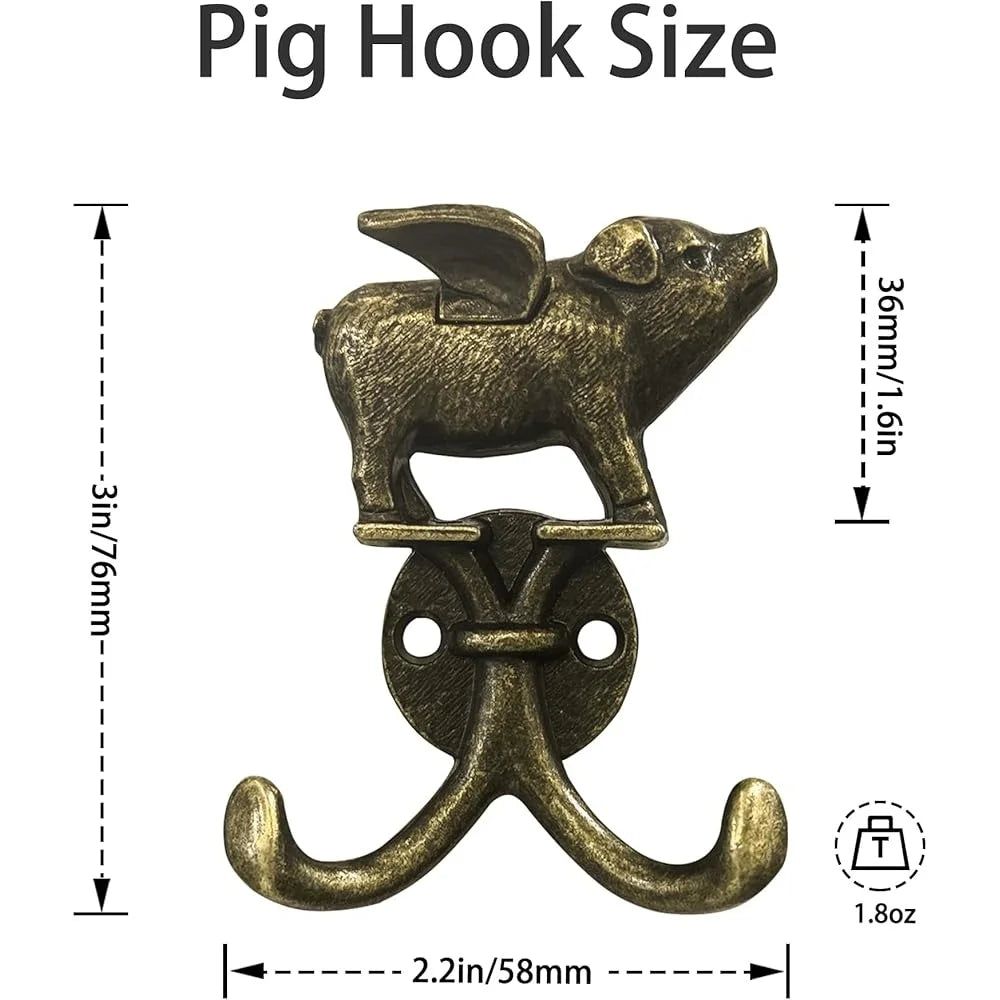 Cute Flying Pig Wall Hook Double Coat Key Hat Towel Zinc Alloy Rustic Decorative Multi Purpose Hook Home Organization