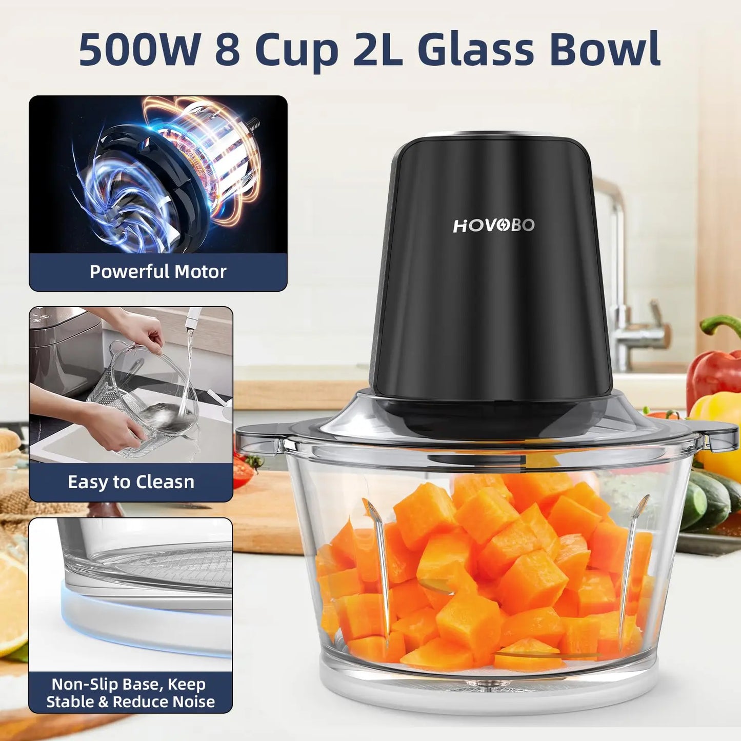Electric Food Processor 500W Meat Grinder Food Chopper 2 Speed Kitchen Cutter for Vegetables