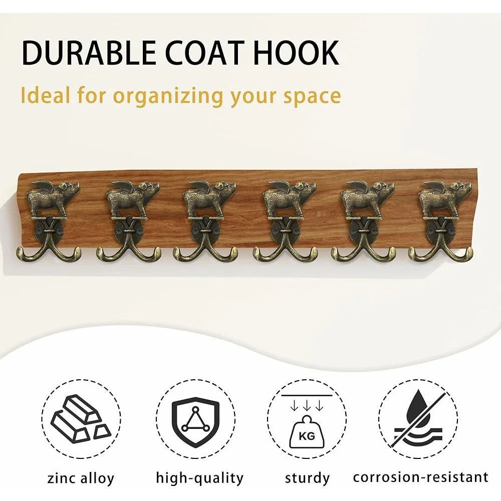 Cute Flying Pig Wall Hook Double Coat Key Hat Towel Zinc Alloy Rustic Decorative Multi Purpose Hook Home Organization