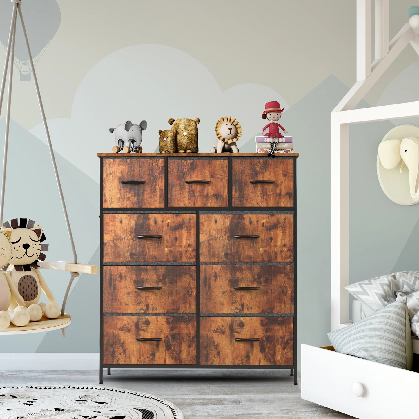 JHK Bedroom Dresser With 9 Fabric Storage Drawers Tall Chest Organizer Closet Furniture