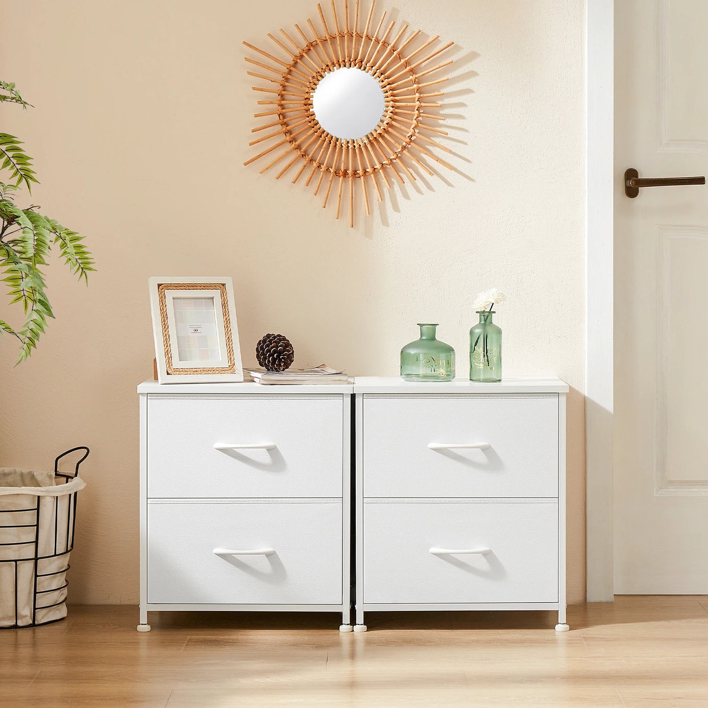 JHK Modern Minimalist Nightstand Bedside Table with 2 Fabric Drawers for Bedroom Storage and Display