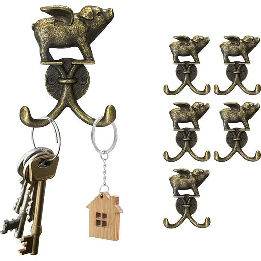 Cute Flying Pig Wall Hook Double Coat Key Hat Towel Zinc Alloy Rustic Decorative Multi Purpose Hook Home Organization