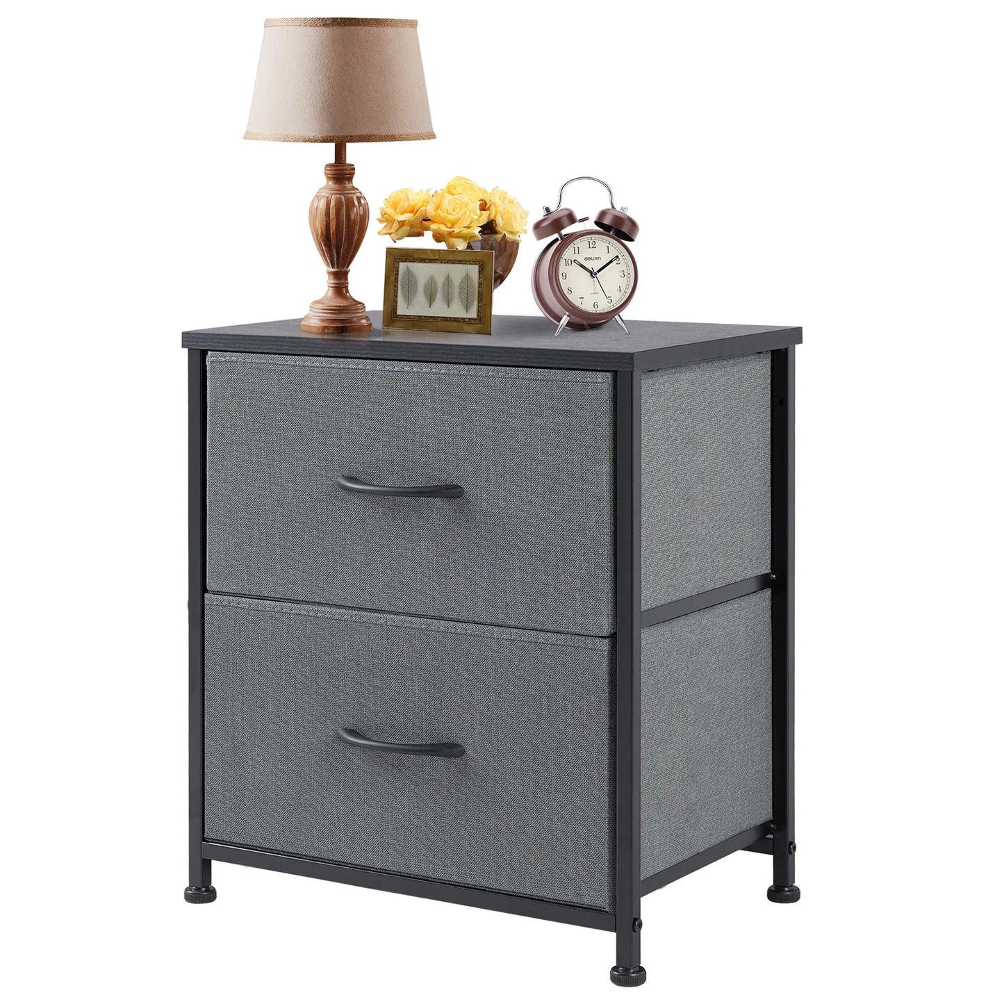 JHK Modern Minimalist Nightstand Bedside Table with 2 Fabric Drawers for Bedroom Storage and Display