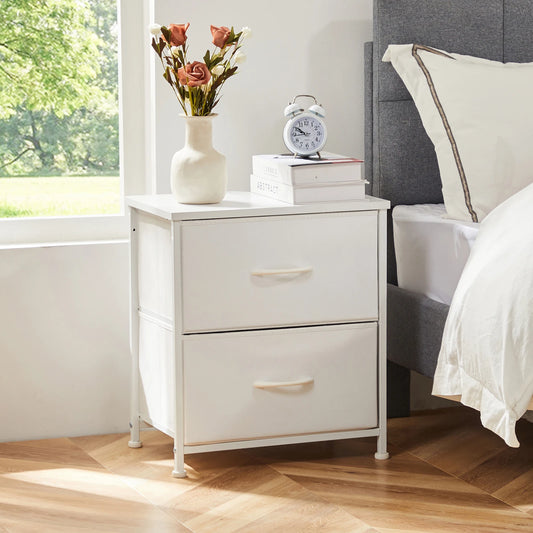 JHK Modern Minimalist Nightstand Bedside Table with 2 Fabric Drawers for Bedroom Storage and Display