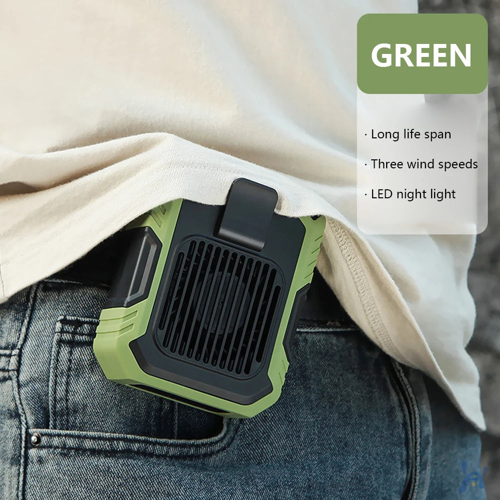 Portable Waist Fan Rechargeable Wearable Neck Fan Hands-Free Clip On Body Fan with LED Lights