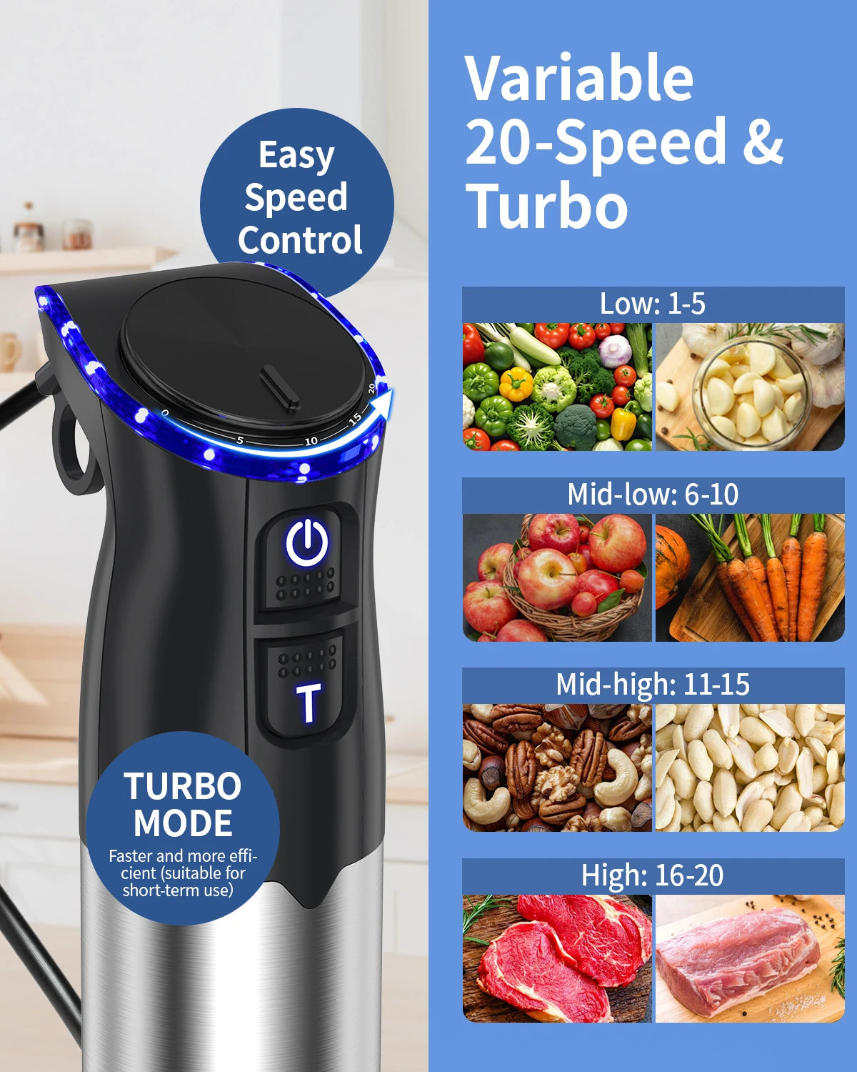 1000 Watt Handheld Electric Immersion Blender 5 in 1 Kitchen Hand Blender for Soups Smoothies Purees and Baby Food