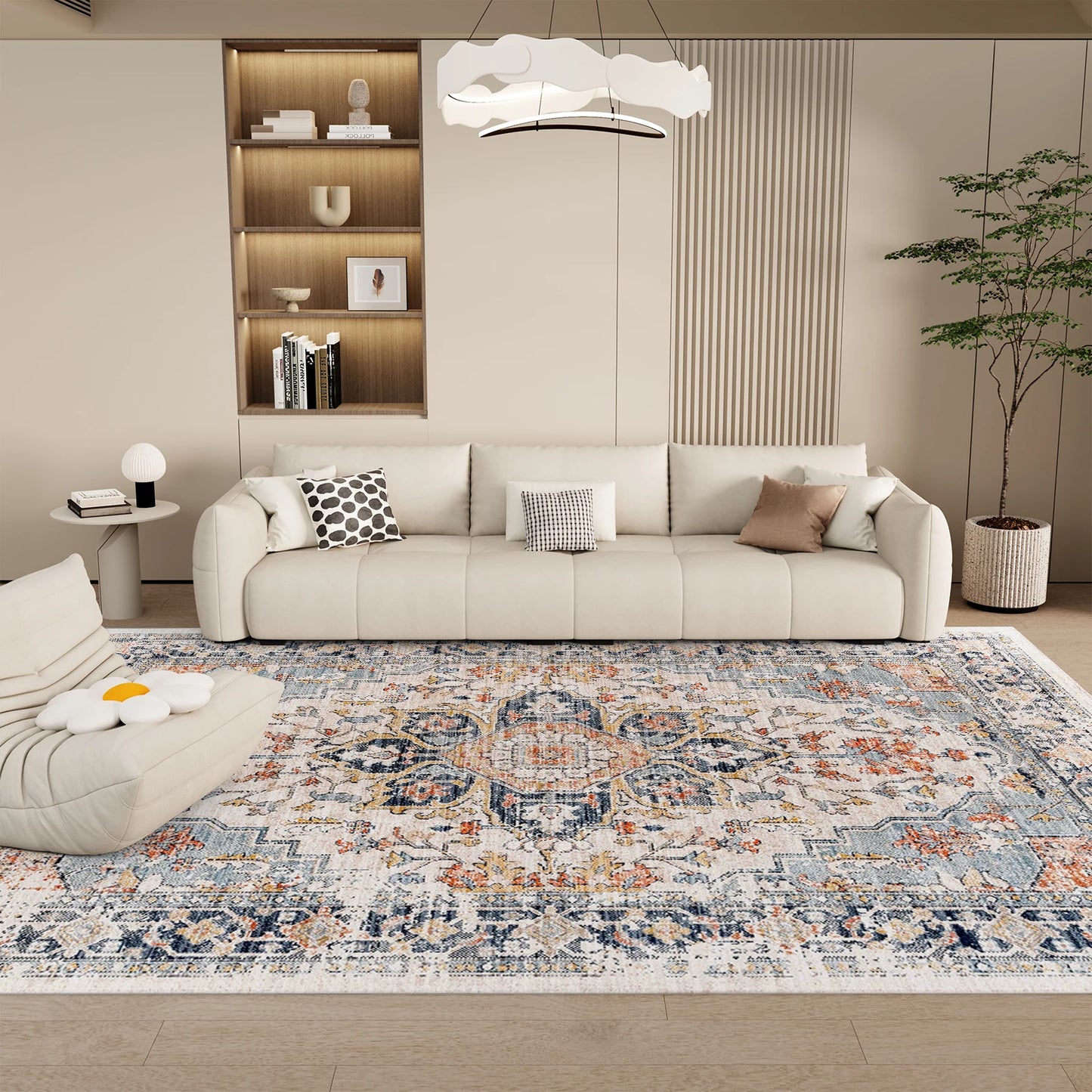 Orhopui Vintage Boho Design Washable Non Slip Area Rugs for Living Room Bedroom Traditional Woven Stain Resistant