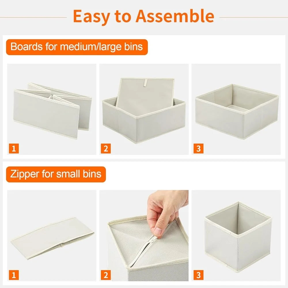 6 Pack Foldable Drawer Organizers for Clothes Dresser Storage Bins Ideal for Socks Underwear Towels and Baby Products