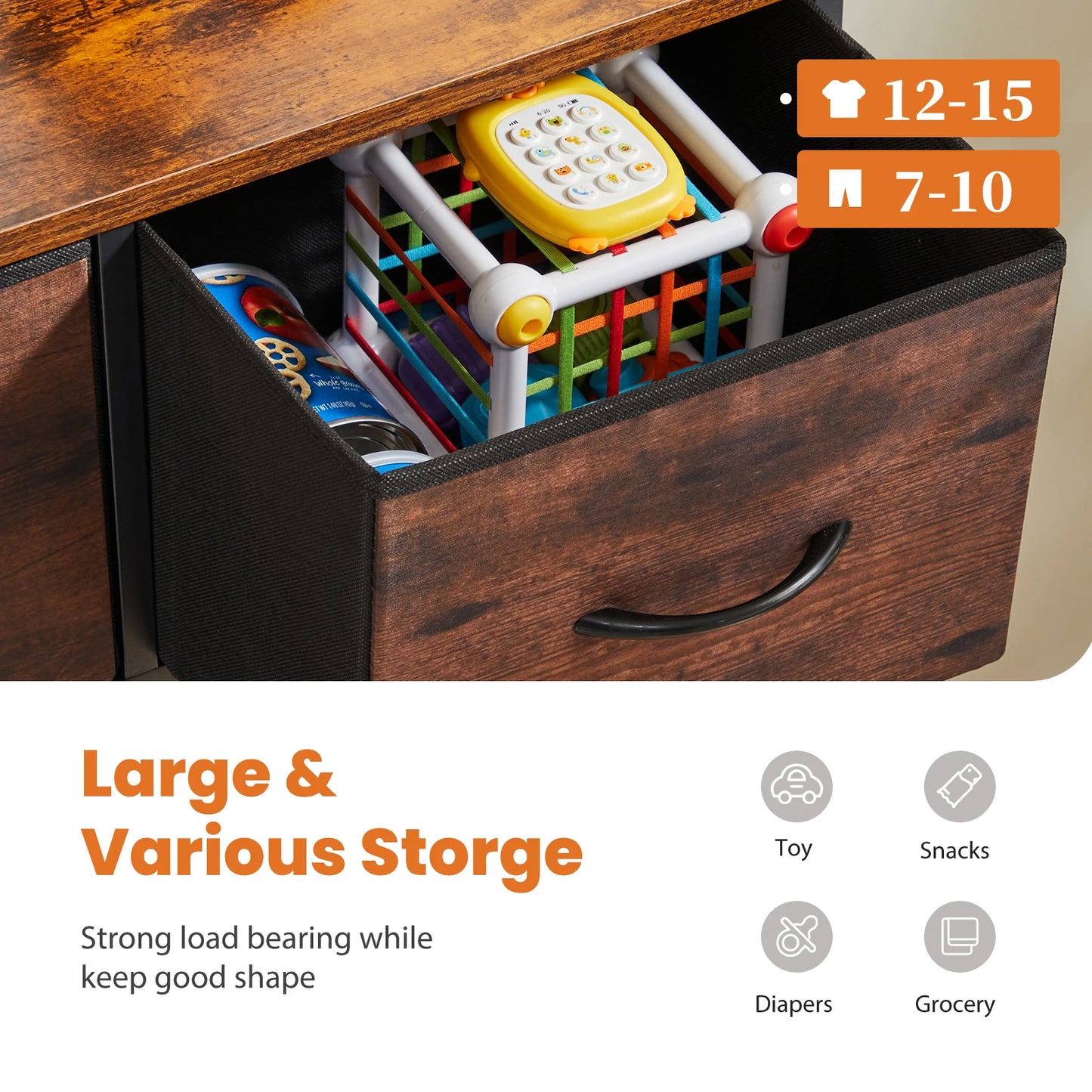 JHK Bedroom Dresser With 9 Fabric Storage Drawers Tall Chest Organizer Closet Furniture