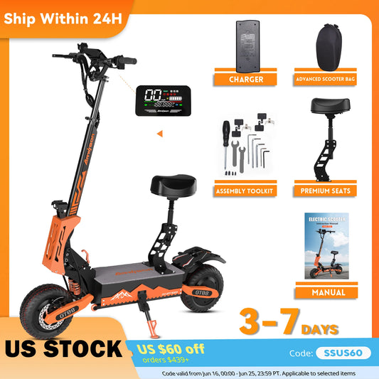 Arwibon 5600W Adult Electric Scooter Dual Motor Top Speed 46MPH 60V 27AH 11 Inch Off Road Tires Sport Folding eScooter with Seat
