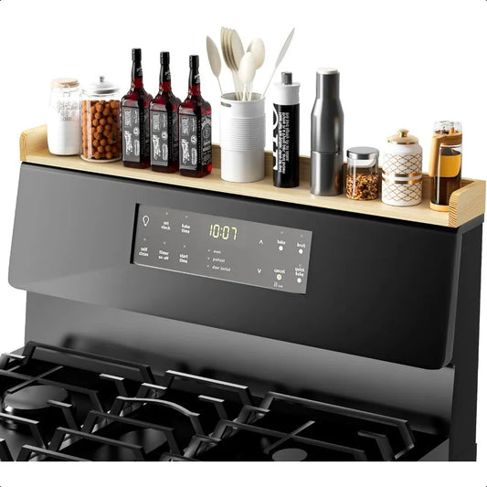30 Inch Magnetic Stove Top Shelf for Kitchen Pine Wood Wall Mounted Storage Organizer
