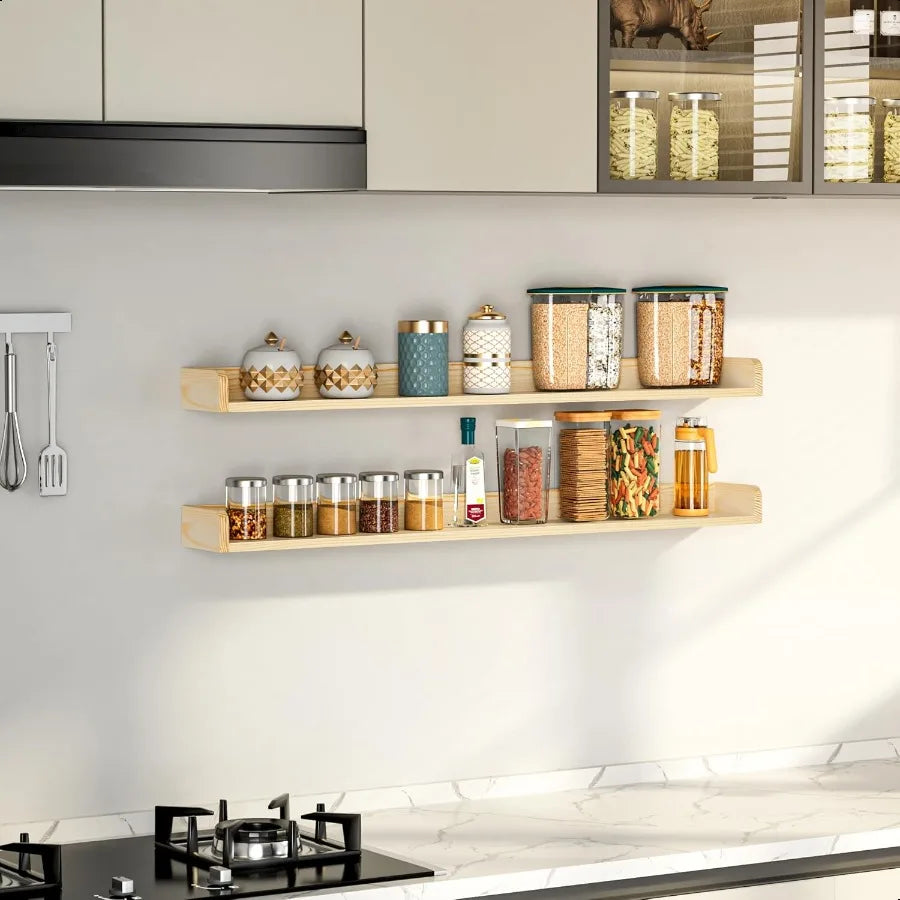 30 Inch Magnetic Stove Top Shelf for Kitchen Pine Wood Wall Mounted Storage Organizer