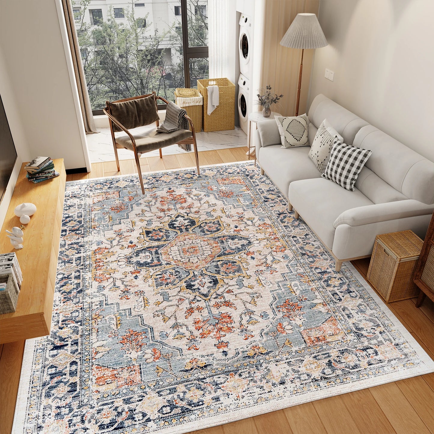 Orhopui Vintage Boho Design Washable Non Slip Area Rugs for Living Room Bedroom Traditional Woven Stain Resistant