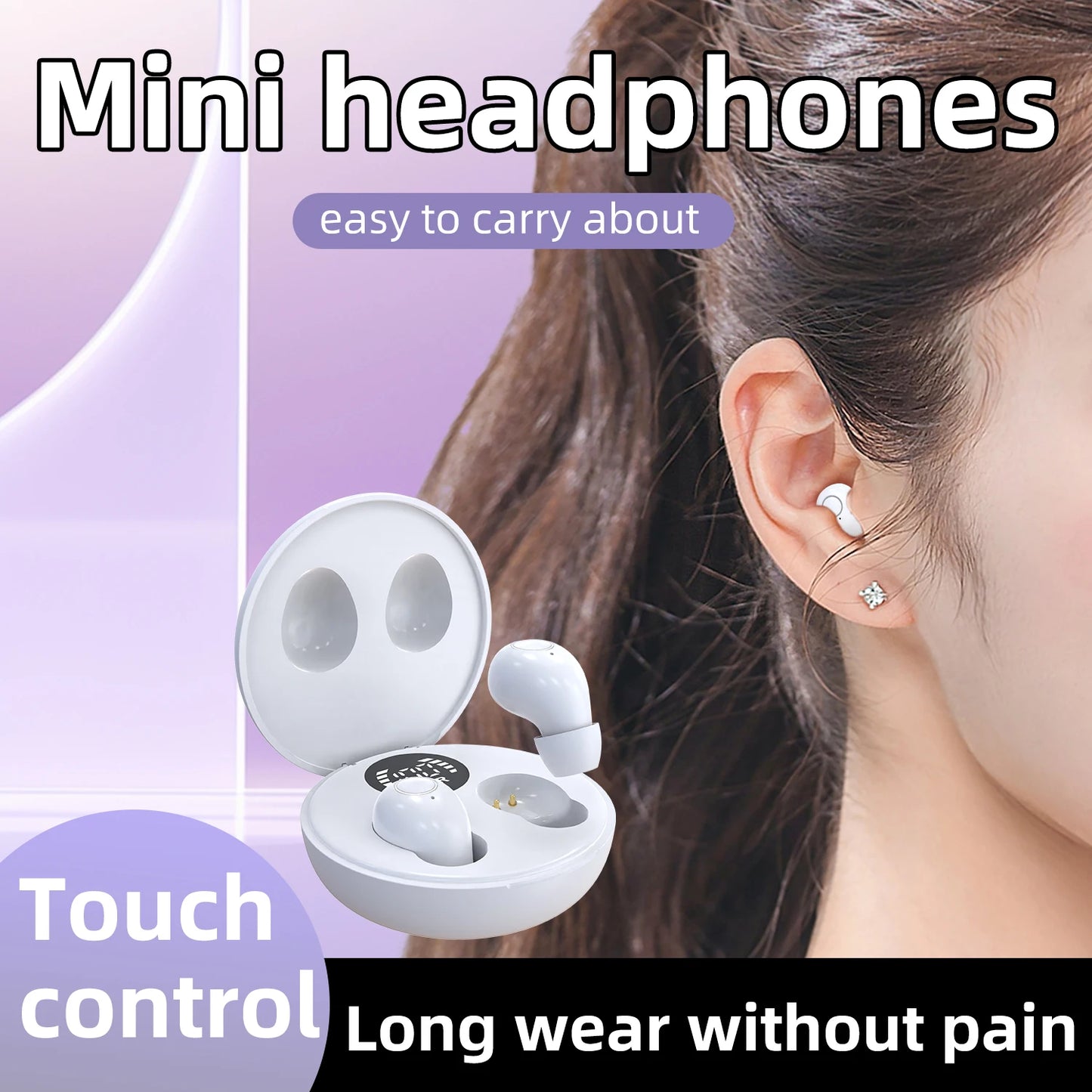 SK Mini Wireless Bluetooth Headset Small Sleeping Sports Invisible Earbuds with HD HIFI Bass Sound Quality