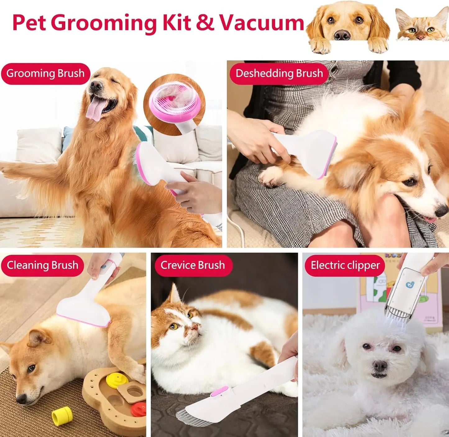 Pet Grooming Vacuum Dog Hair Vacuum Groomer Multi Functional Pet Grooming Kit for Dogs Cats and More