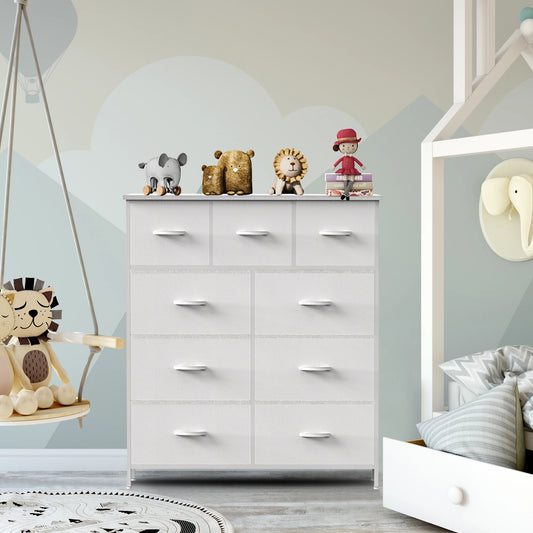 JHK Bedroom Dresser With 9 Fabric Storage Drawers Tall Chest Organizer Closet Furniture