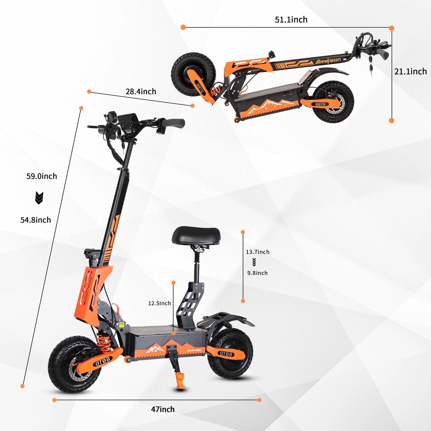 Arwibon 5600W Adult Electric Scooter Dual Motor Top Speed 46MPH 60V 27AH 11 Inch Off Road Tires Sport Folding eScooter with Seat