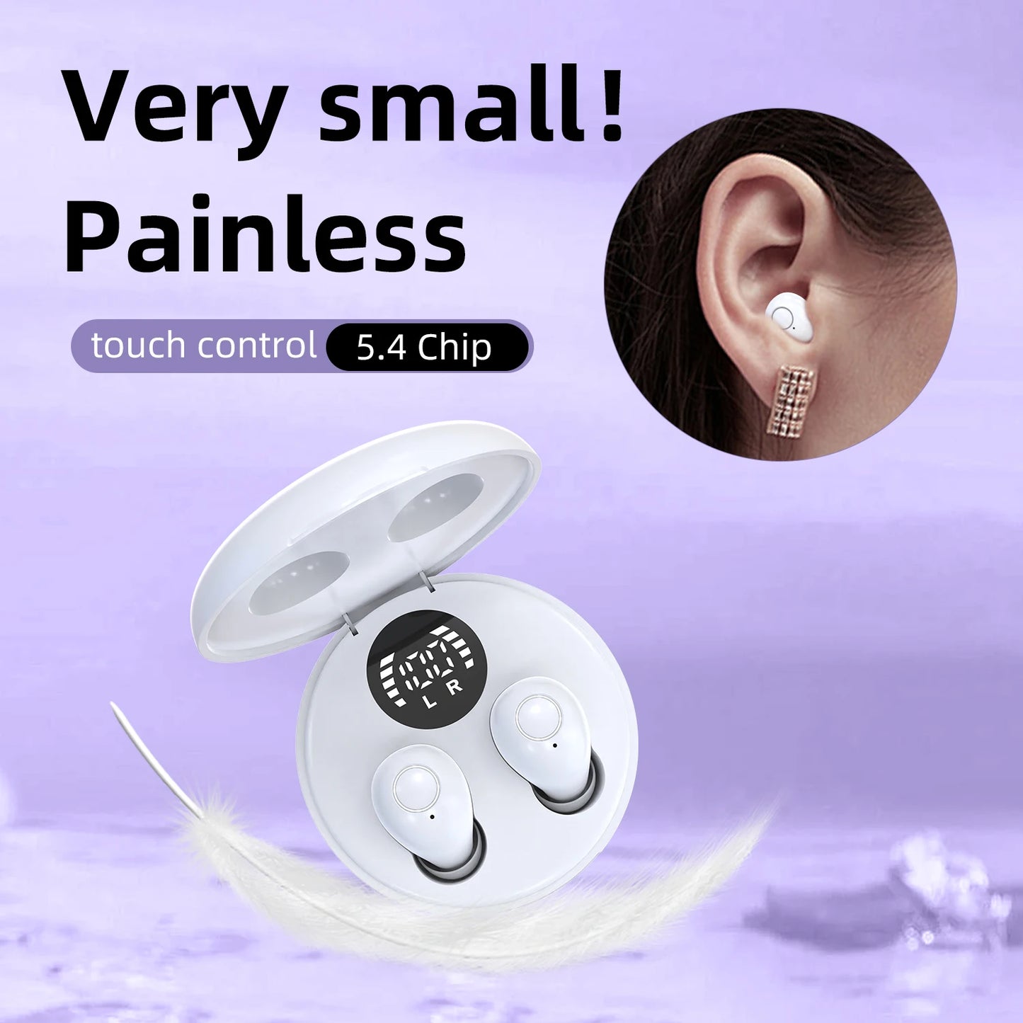 SK Mini Wireless Bluetooth Headset Small Sleeping Sports Invisible Earbuds with HD HIFI Bass Sound Quality